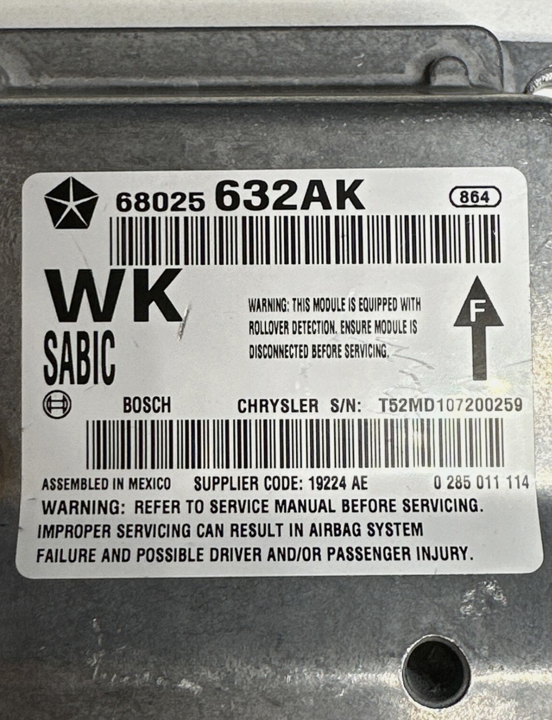 Jeep Grand Cherokee SRS Control Module Computer OEM 2011, 2012, 2013